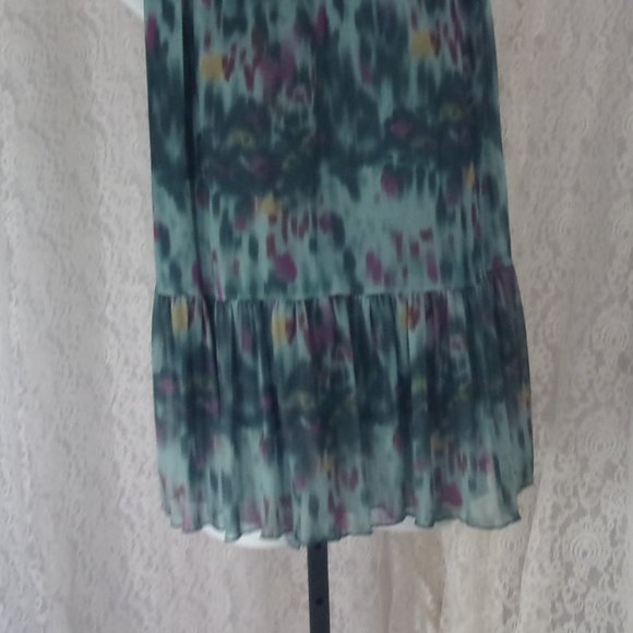 Tiered midi Skirt in Teal green and Berry Net LIned - Picture 3 of 3